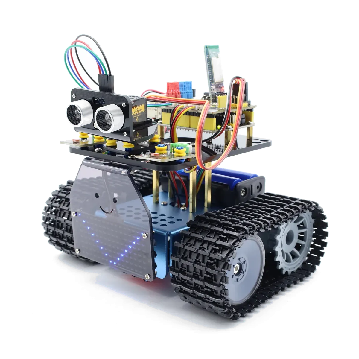 Programmerbar robot med larvband, ultraljudssensor och elektronik för undervisning
